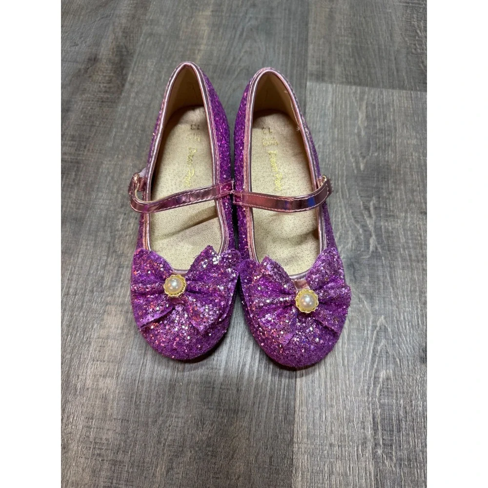Dream Pairs Girls Purple Glitter Mary Jane Dress Shoes Bow Pearl Accent Size 13